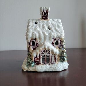 Reactive Glaze Stoneware Snowy Cottage Tea Light Holder Luminarie